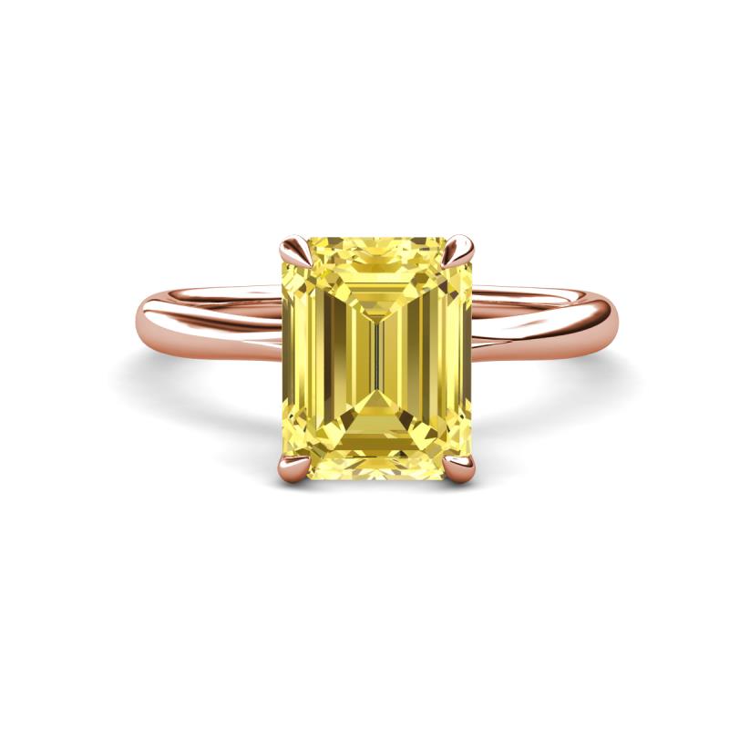 Solina 3.14 ctw Emerald Shape Created Yellow Sapphire accented Lab Grown Diamond Hidden Halo Engagement Ring 