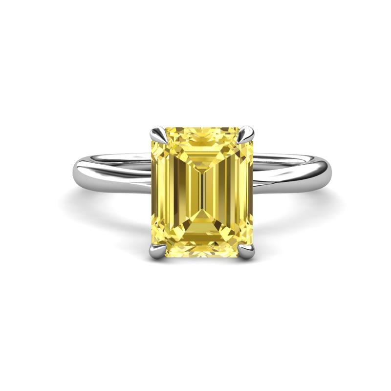 Solina 2.64 ctw Emerald Shape Yellow Sapphire accented Lab Grown Diamond Hidden Halo Engagement Ring 