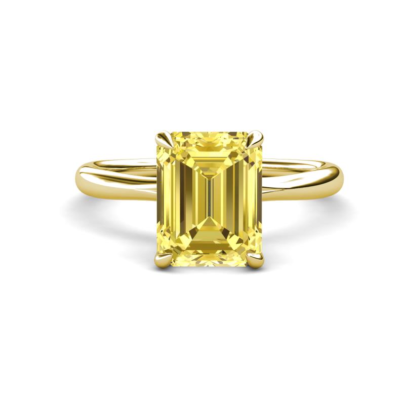 Solina 2.64 ctw Emerald Shape Yellow Sapphire accented Lab Grown Diamond Hidden Halo Engagement Ring 