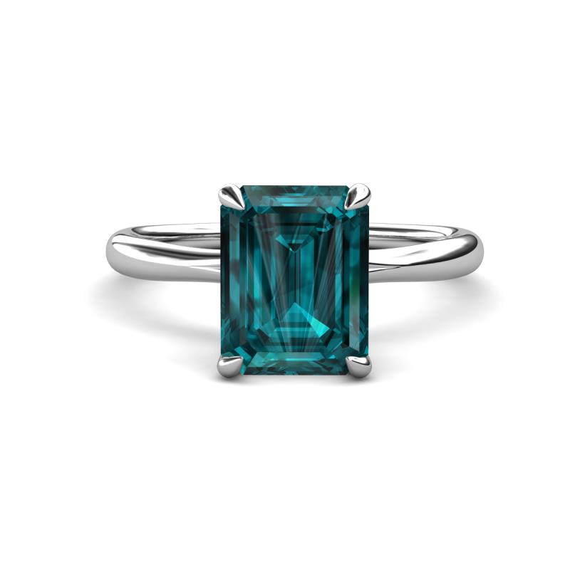 Solina 3.14 ctw Emerald Shape London Blue Topaz accented Lab Grown Diamond Hidden Halo Engagement Ring 