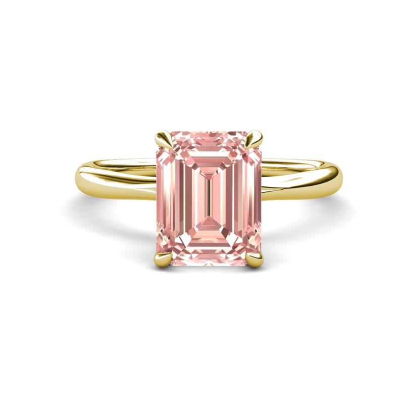 Solina 2.39 ctw Emerald Shape Morganite accented Lab Grown Diamond Hidden Halo Engagement Ring 