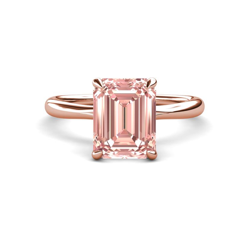 Solina 2.39 ctw Emerald Shape Morganite accented Lab Grown Diamond Hidden Halo Engagement Ring 