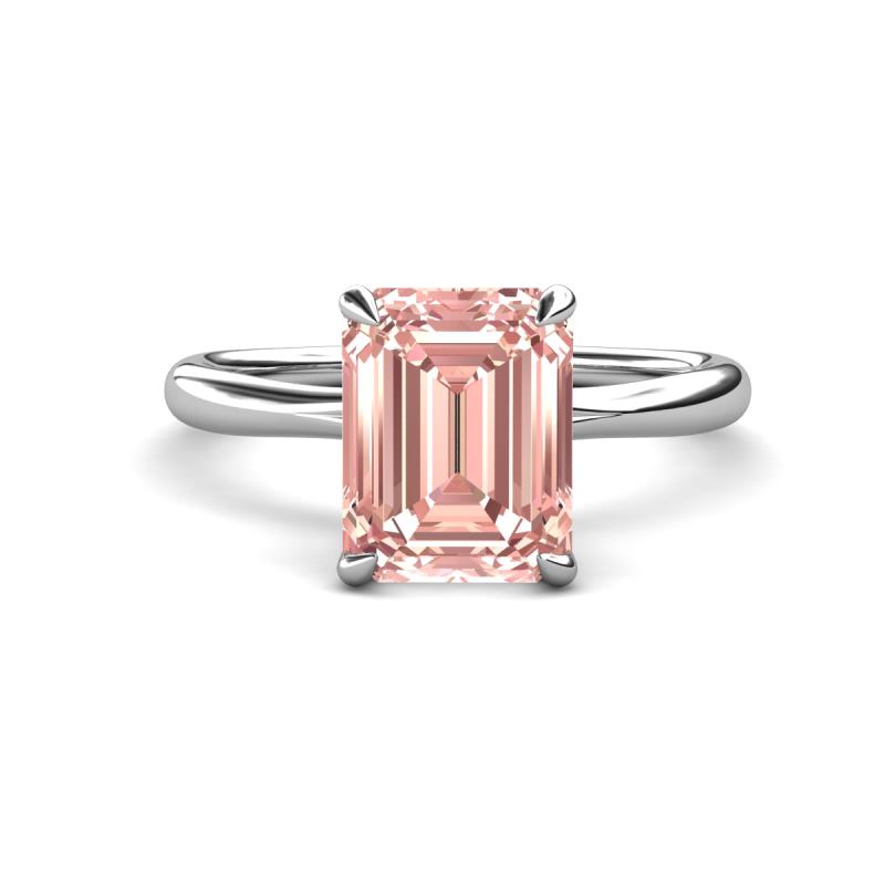 Solina 2.39 ctw Emerald Shape Morganite accented Lab Grown Diamond Hidden Halo Engagement Ring 