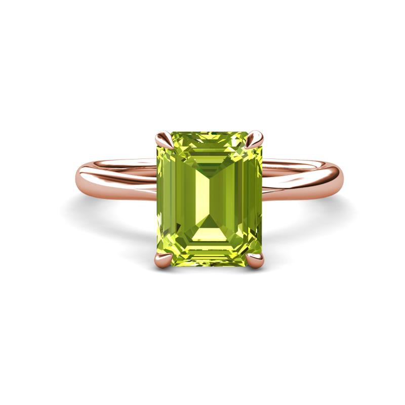 Solina 2.59 ctw Emerald Shape Peridot accented Lab Grown Diamond Hidden Halo Engagement Ring 