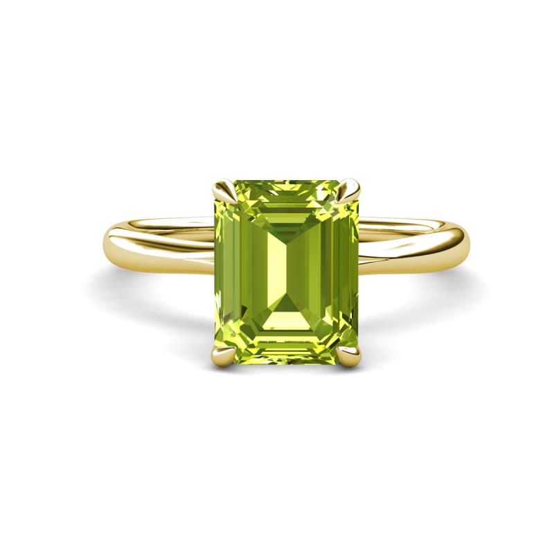Solina 2.59 ctw Emerald Shape Peridot accented Lab Grown Diamond Hidden Halo Engagement Ring 