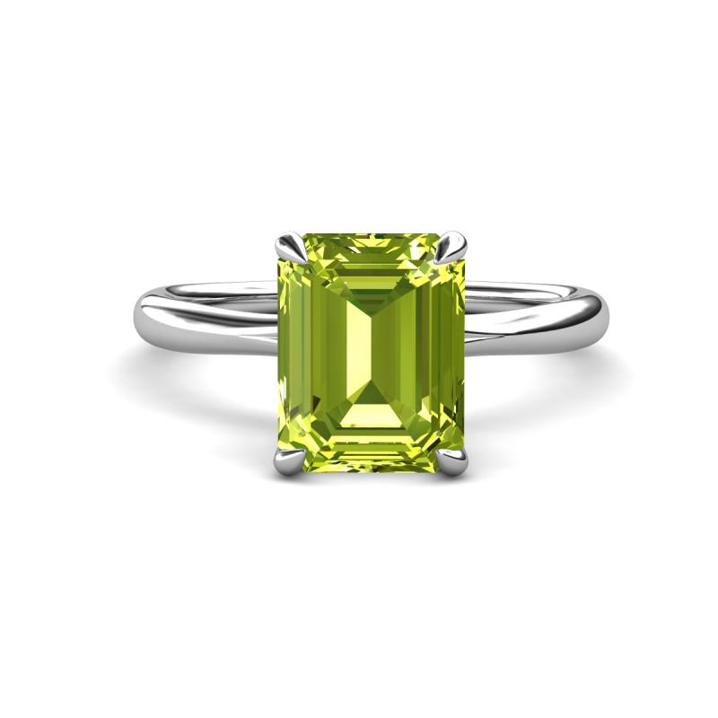 Solina 2.59 ctw Emerald Shape Peridot accented Lab Grown Diamond Hidden Halo Engagement Ring 