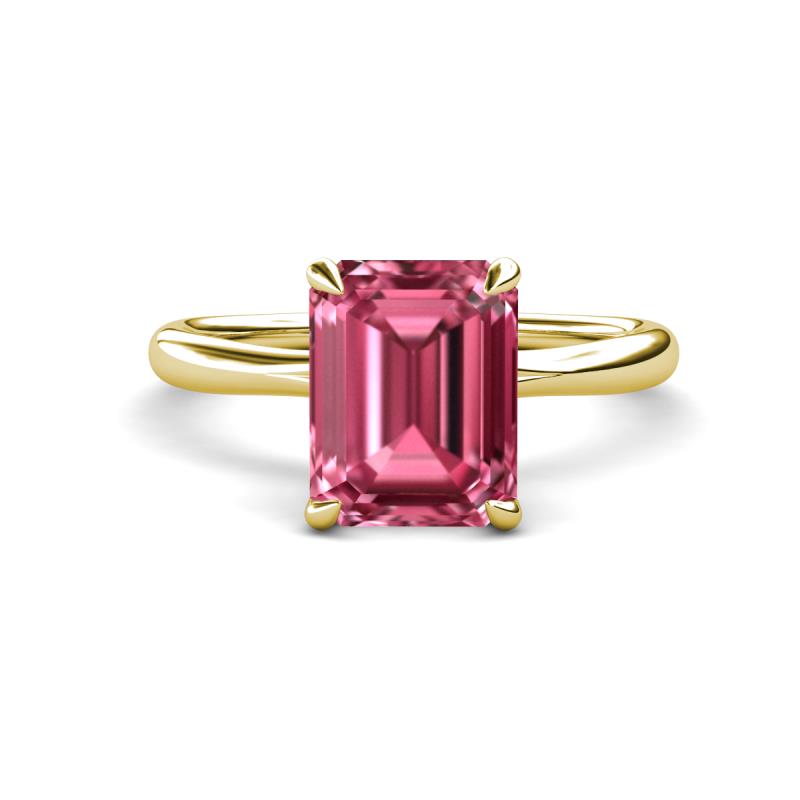 Solina 2.99 ctw Emerald Shape Pink Tourmaline accented Lab Grown Diamond Hidden Halo Engagement Ring 