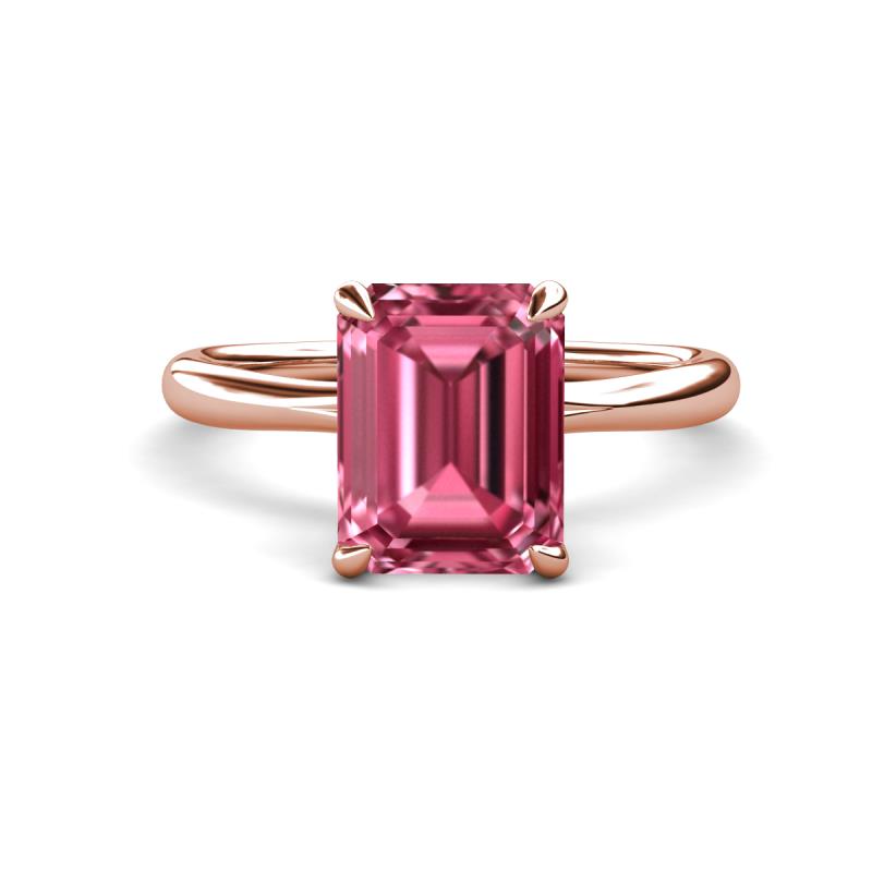 Solina 2.99 ctw Emerald Shape Pink Tourmaline accented Lab Grown Diamond Hidden Halo Engagement Ring 