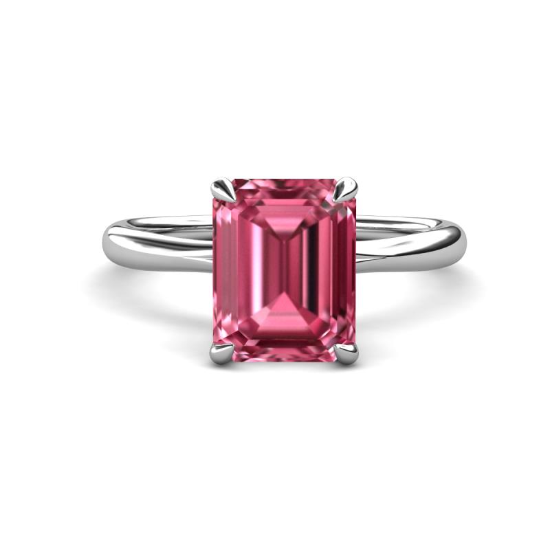 Solina 2.99 ctw Emerald Shape Pink Tourmaline accented Lab Grown Diamond Hidden Halo Engagement Ring 