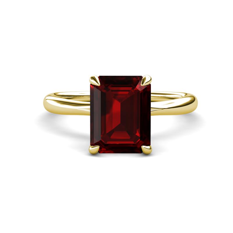 Solina 3.14 ctw Emerald Shape Red Garnet accented Lab Grown Diamond Hidden Halo Engagement Ring 