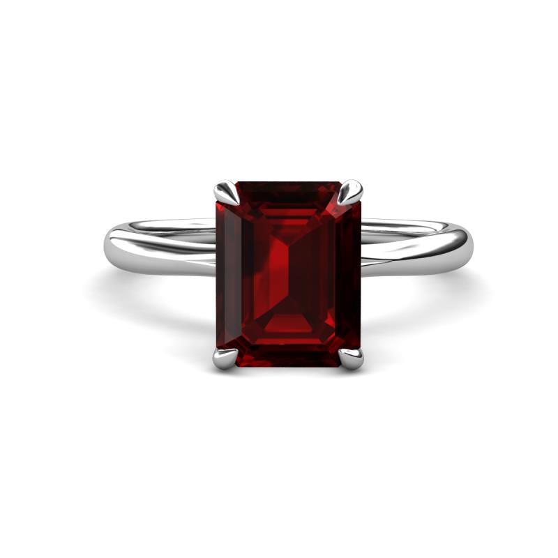 Solina 3.14 ctw Emerald Shape Red Garnet accented Lab Grown Diamond Hidden Halo Engagement Ring 