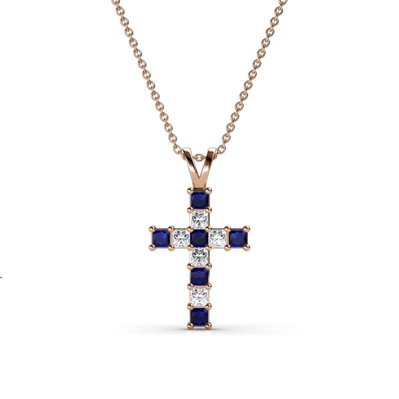 Ethel Blue Sapphire and Diamond Cross Pendant 