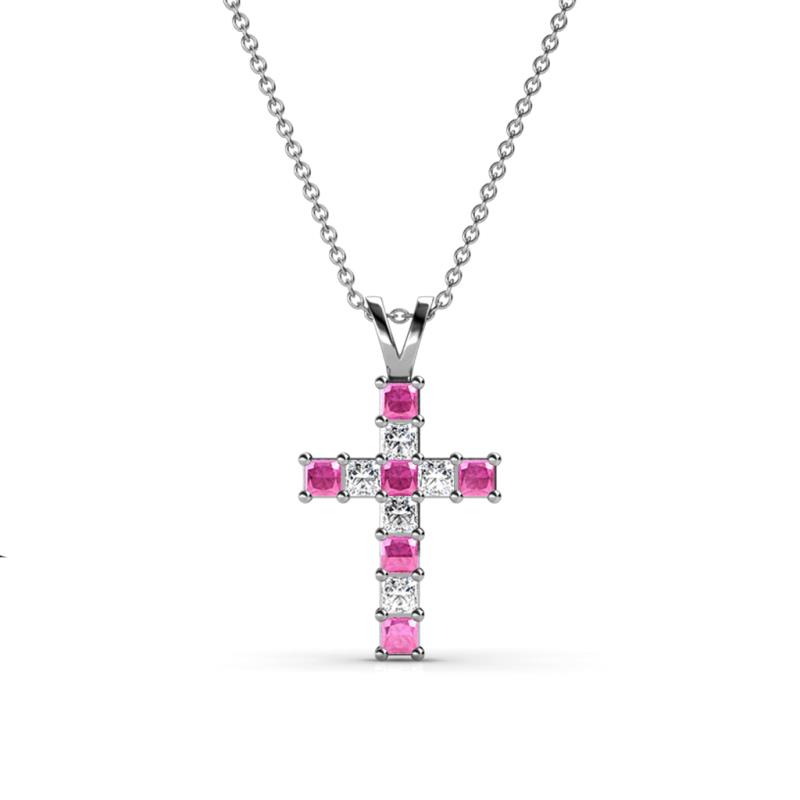 Ethel Pink Sapphire and Diamond Cross Pendant 