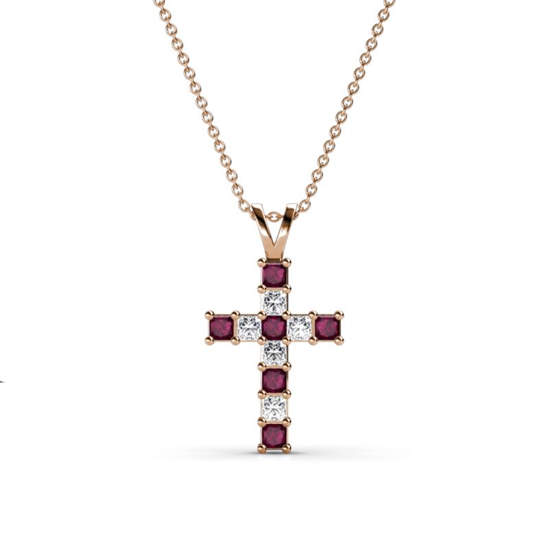Ethel Rhodolite Garnet and Diamond Cross Pendant 