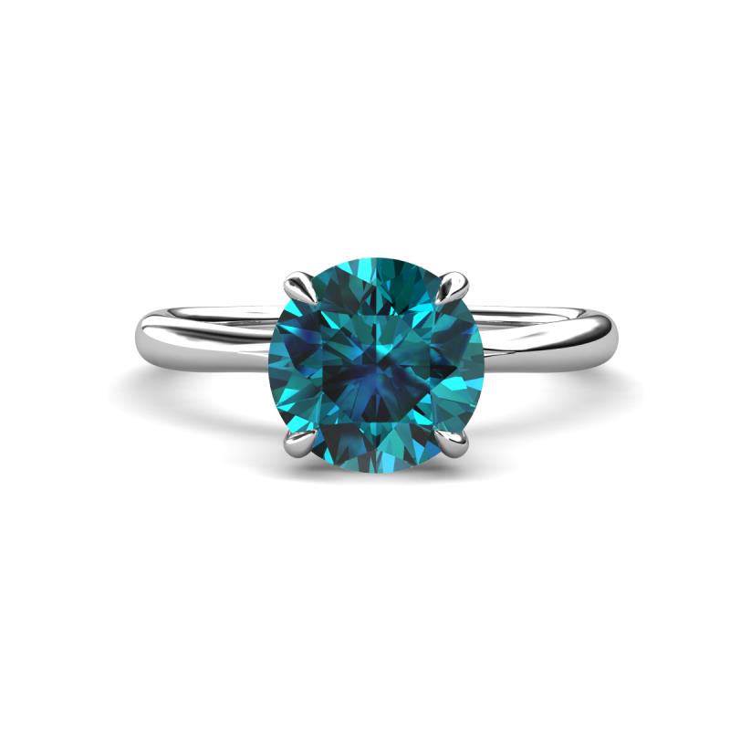 Solina 2.13 ctw Round Blue Diamond accented Lab Grown Diamond Hidden Halo Engagement Ring 