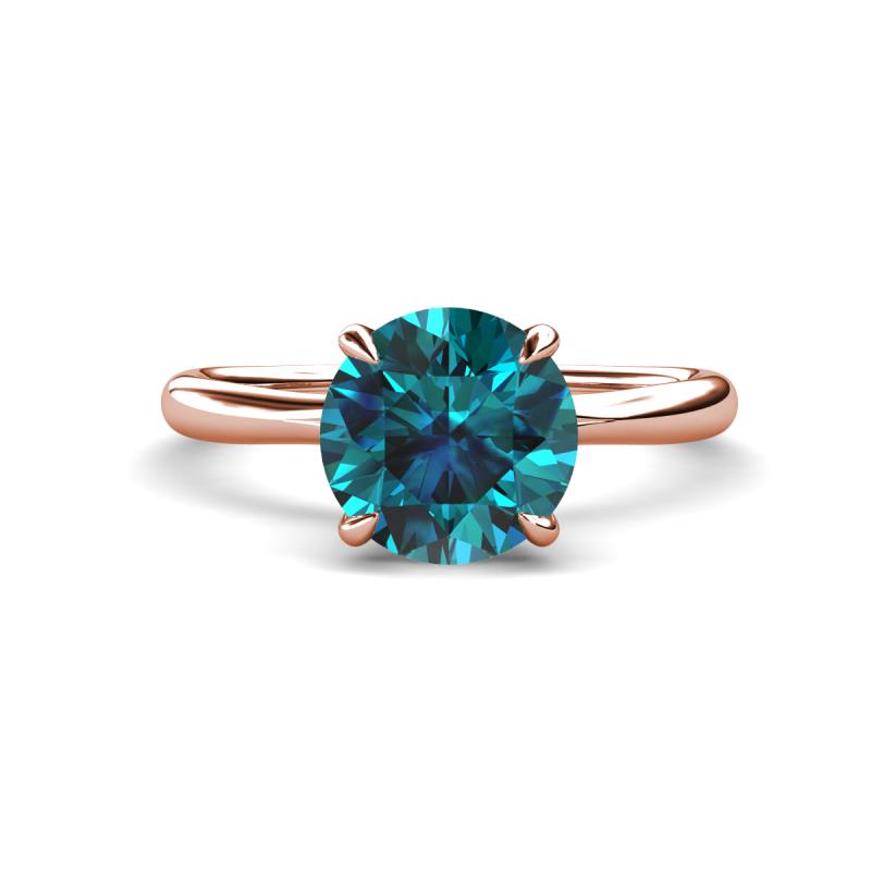 Solina 2.13 ctw Round Blue Diamond accented Lab Grown Diamond Hidden Halo Engagement Ring 