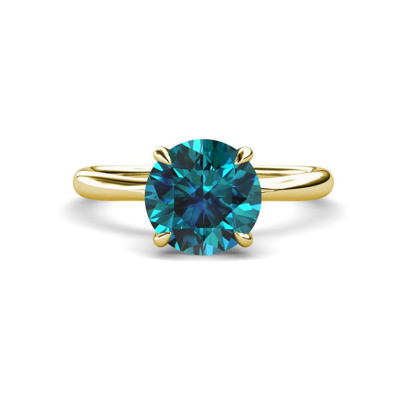 Solina 2.13 ctw Round Blue Diamond accented Lab Grown Diamond Hidden Halo Engagement Ring 