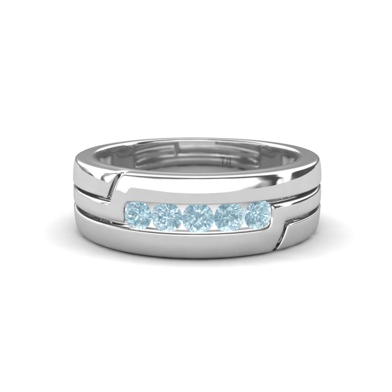 Brandon 0.20 ctw Aquamarine High Polished Men Wedding Band (7 mm) 