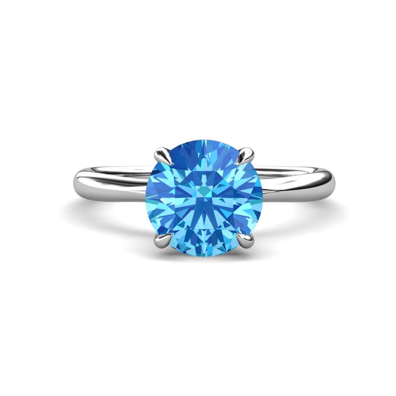 Solina 2.13 ctw Round Blue Topaz accented Lab Grown Diamond Hidden Halo Engagement Ring 