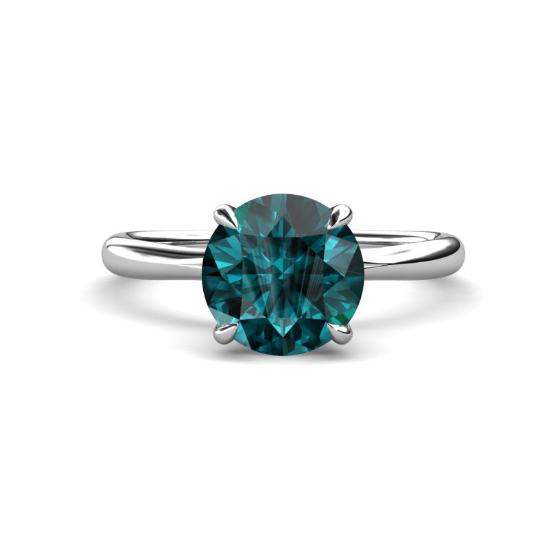 Solina 2.13 ctw Round London Blue Topaz accented Lab Grown Diamond Hidden Halo Engagement Ring 