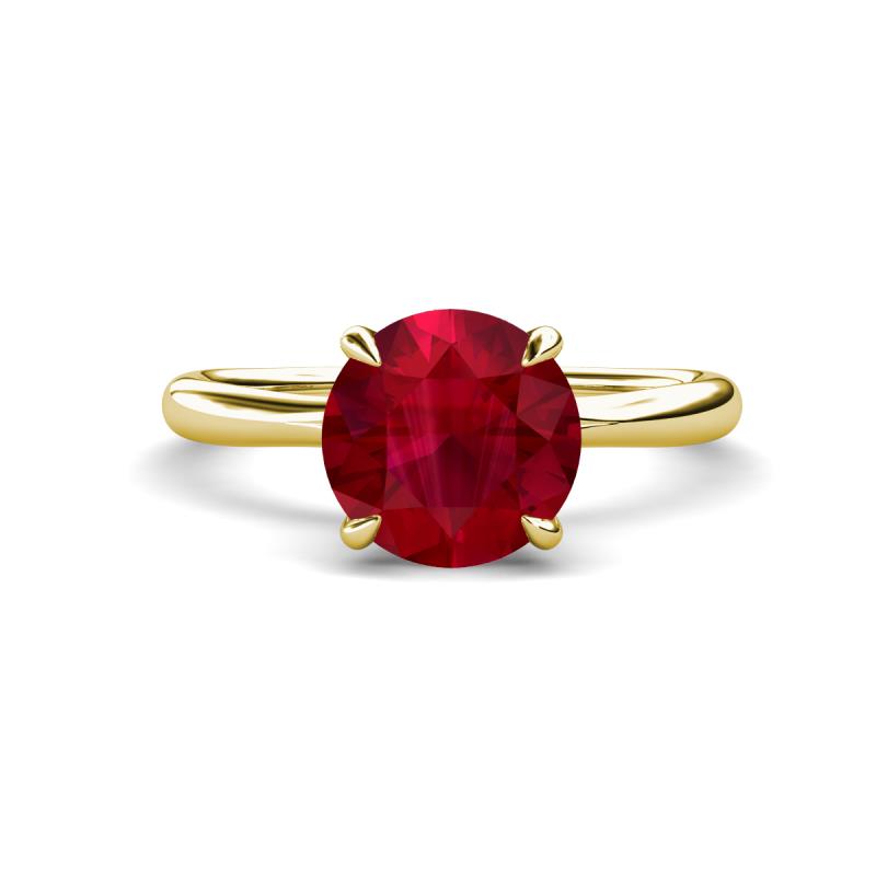 Solina 2.48 ctw Round Created Ruby accented Lab Grown Diamond Hidden Halo Engagement Ring 