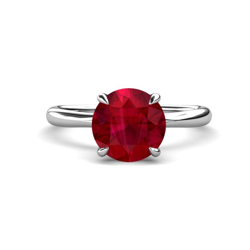 Solina 2.48 ctw Round Created Ruby accented Lab Grown Diamond Hidden Halo Engagement Ring 