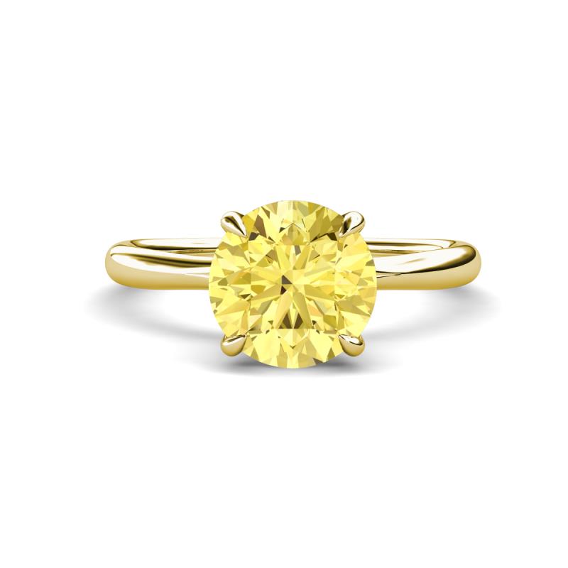 Solina 2.63 ctw Round Created Yellow Sapphire accented Lab Grown Diamond Hidden Halo Engagement Ring 