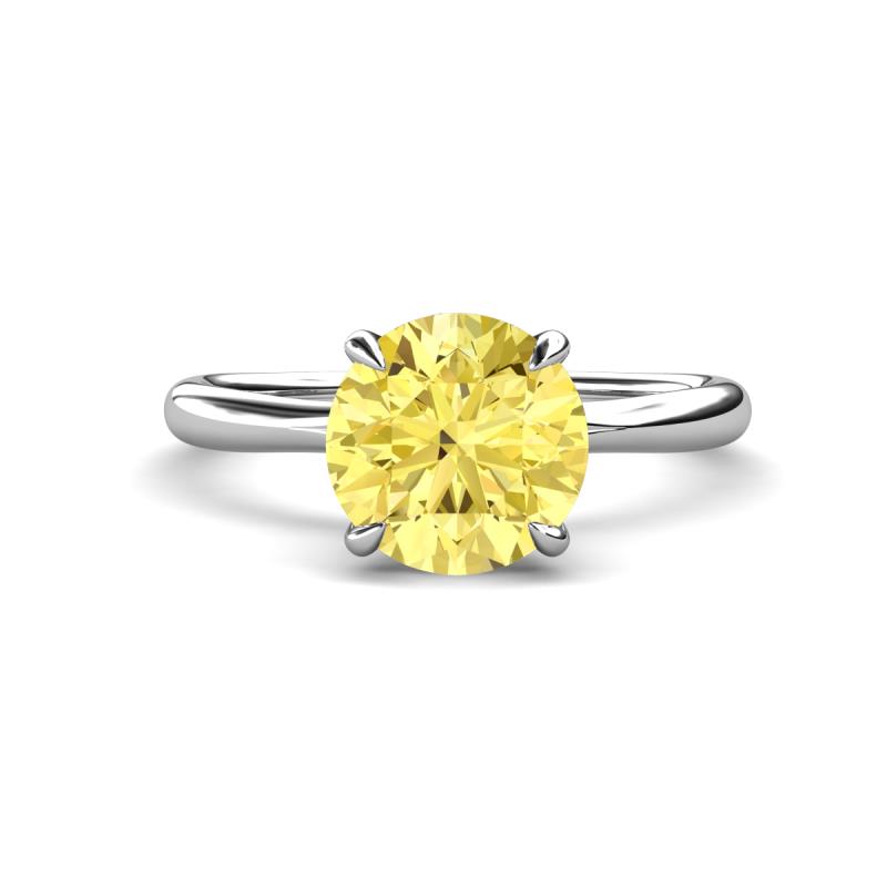 Solina 2.63 ctw Round Created Yellow Sapphire accented Lab Grown Diamond Hidden Halo Engagement Ring 