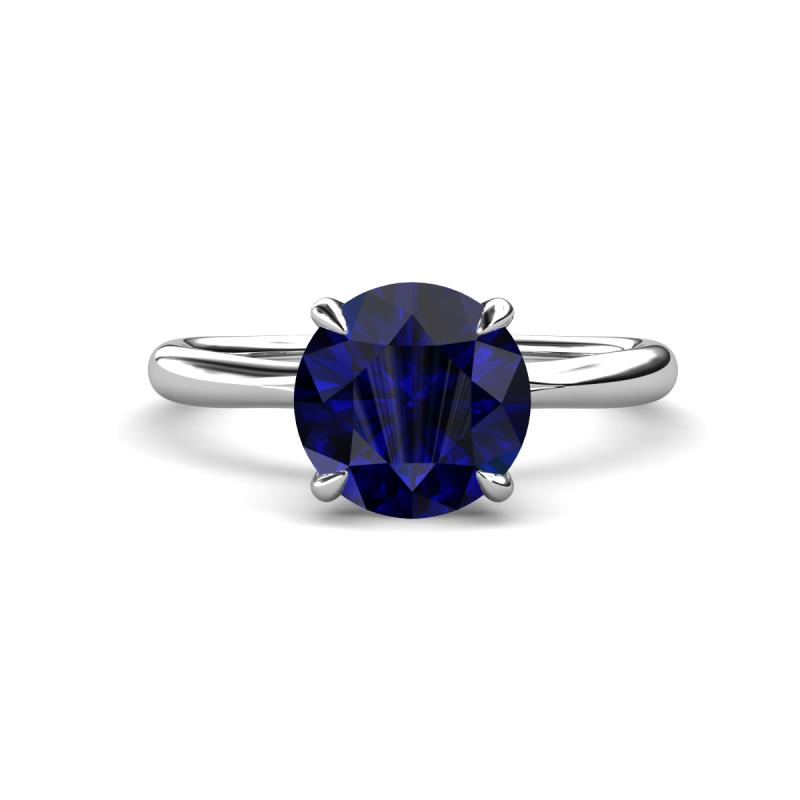 Solina 2.63 ctw Round Created Blue Sapphire accented Lab Grown Diamond Hidden Halo Engagement Ring 