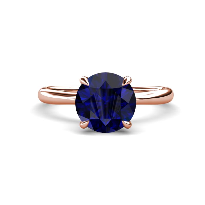 Solina 2.63 ctw Round Created Blue Sapphire accented Lab Grown Diamond Hidden Halo Engagement Ring 