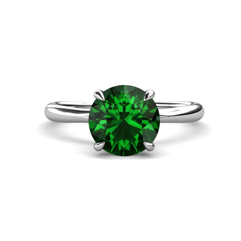 Solina 1.88 ctw Round Created Emerald accented Lab Grown Diamond Hidden Halo Engagement Ring 