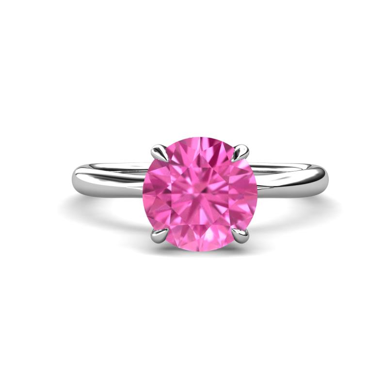 Solina 2.63 ctw Round Created Pink Sapphire accented Lab Grown Diamond Hidden Halo Engagement Ring 