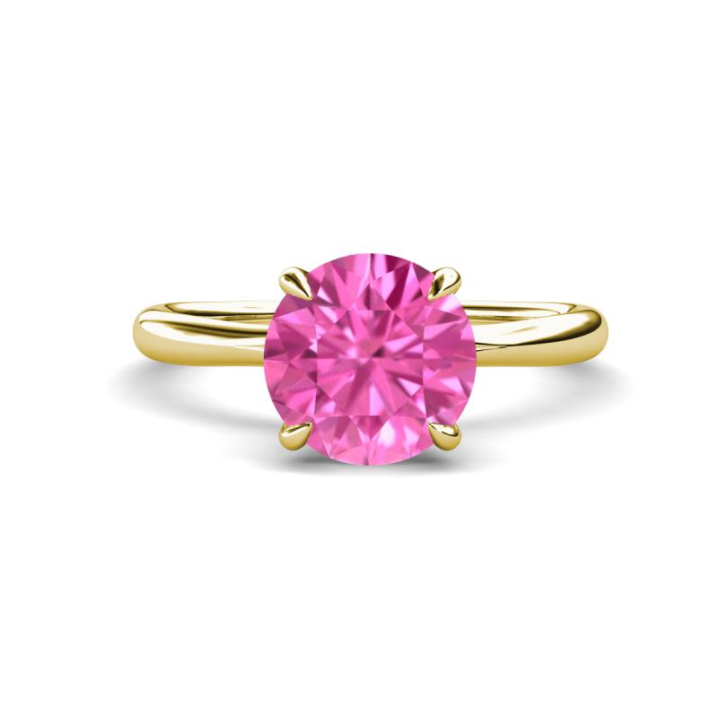 Solina 2.63 ctw Round Created Pink Sapphire accented Lab Grown Diamond Hidden Halo Engagement Ring 
