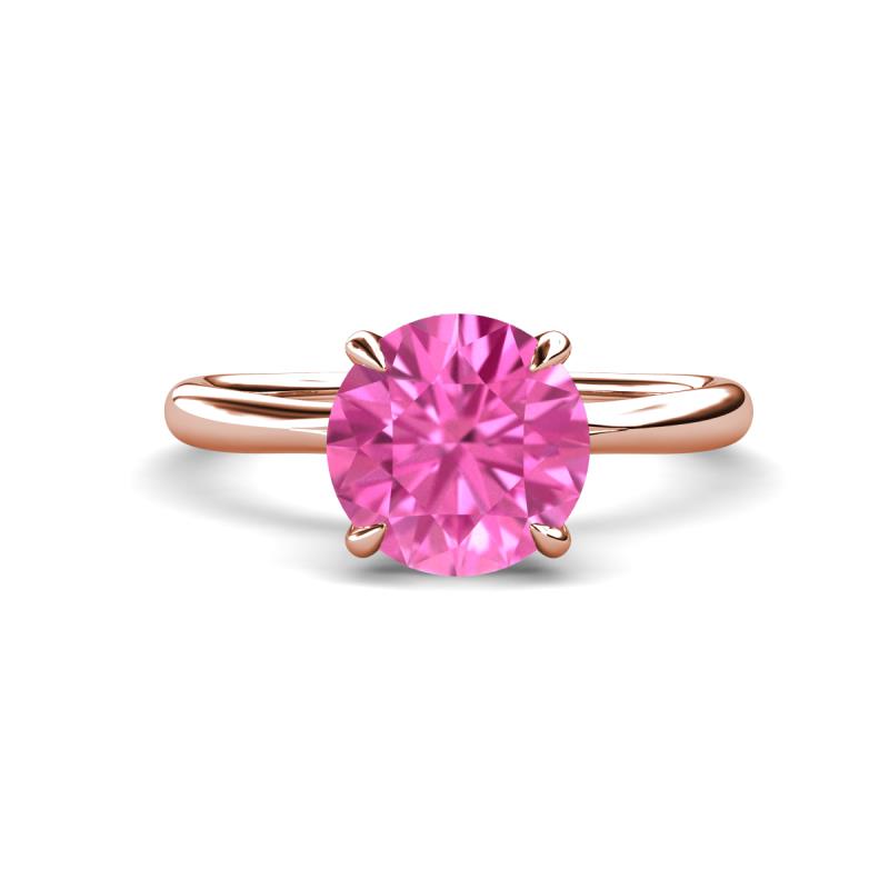 Solina 2.63 ctw Round Created Pink Sapphire accented Lab Grown Diamond Hidden Halo Engagement Ring 