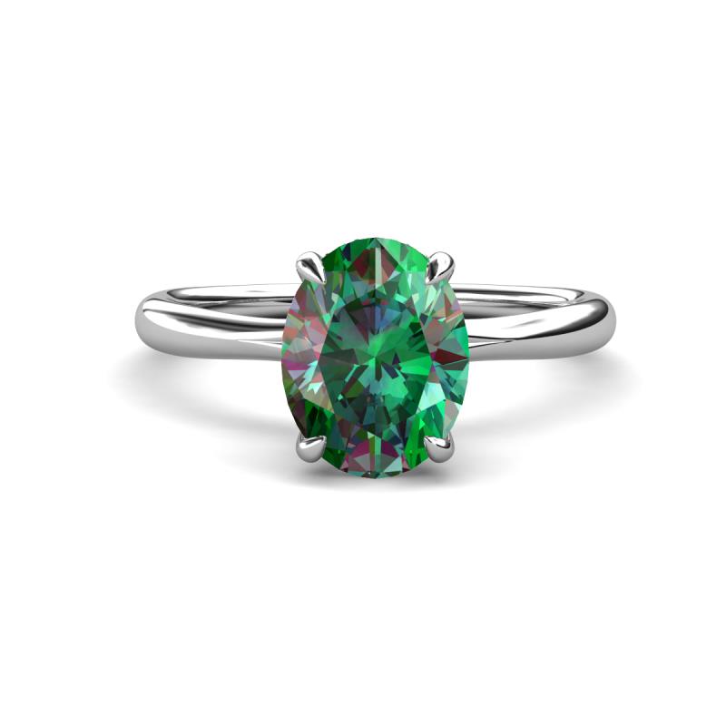 Solina 2.26 ctw Oval Shape Created Alexandrite accented Lab Grown Diamond Hidden Halo Engagement Ring 