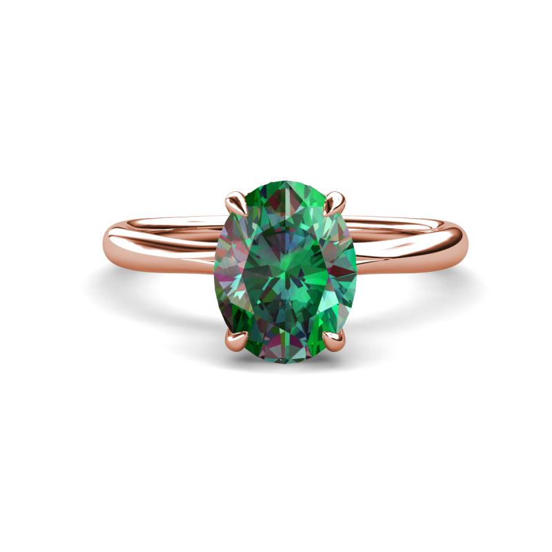 Solina 2.26 ctw Oval Shape Created Alexandrite accented Lab Grown Diamond Hidden Halo Engagement Ring 