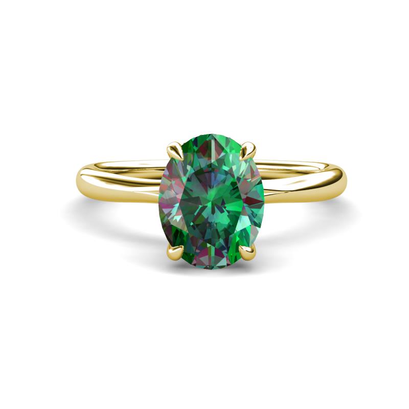 Solina 2.26 ctw Oval Shape Created Alexandrite accented Lab Grown Diamond Hidden Halo Engagement Ring 