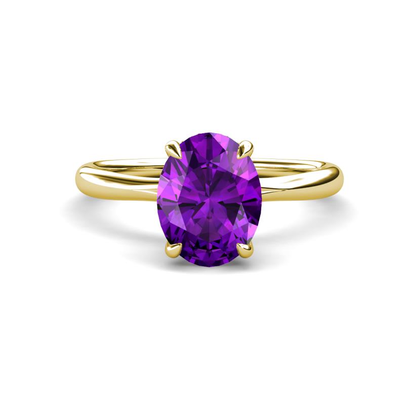 Solina 2.11 ctw Oval Shape Amethyst accented Lab Grown Diamond Hidden Halo Engagement Ring 