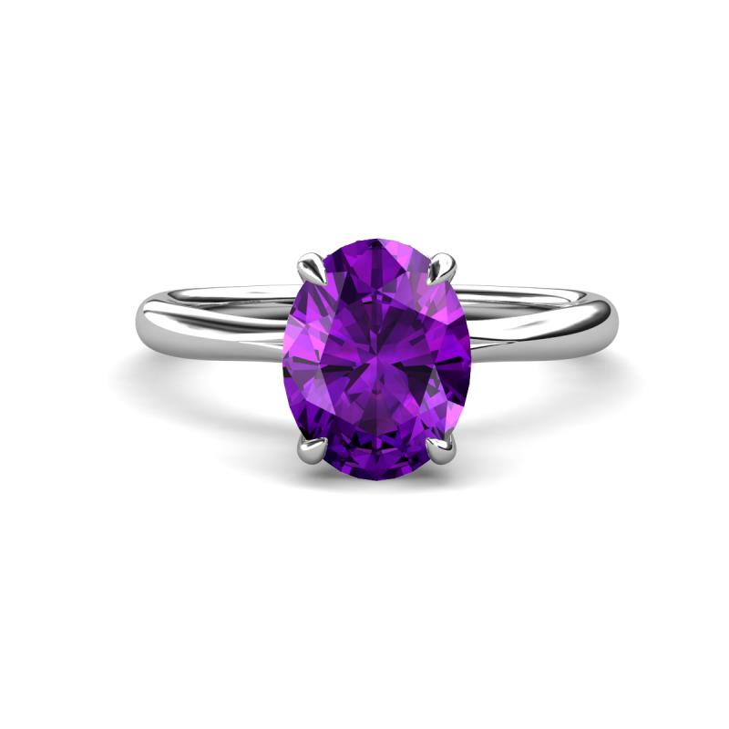 Solina 2.11 ctw Oval Shape Amethyst accented Lab Grown Diamond Hidden Halo Engagement Ring 