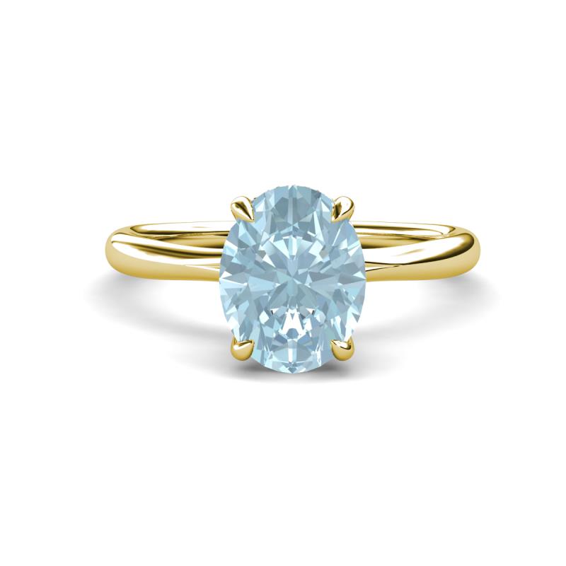 Solina 1.86 ctw Oval Shape Aquamarine accented Lab Grown Diamond Hidden Halo Engagement Ring 
