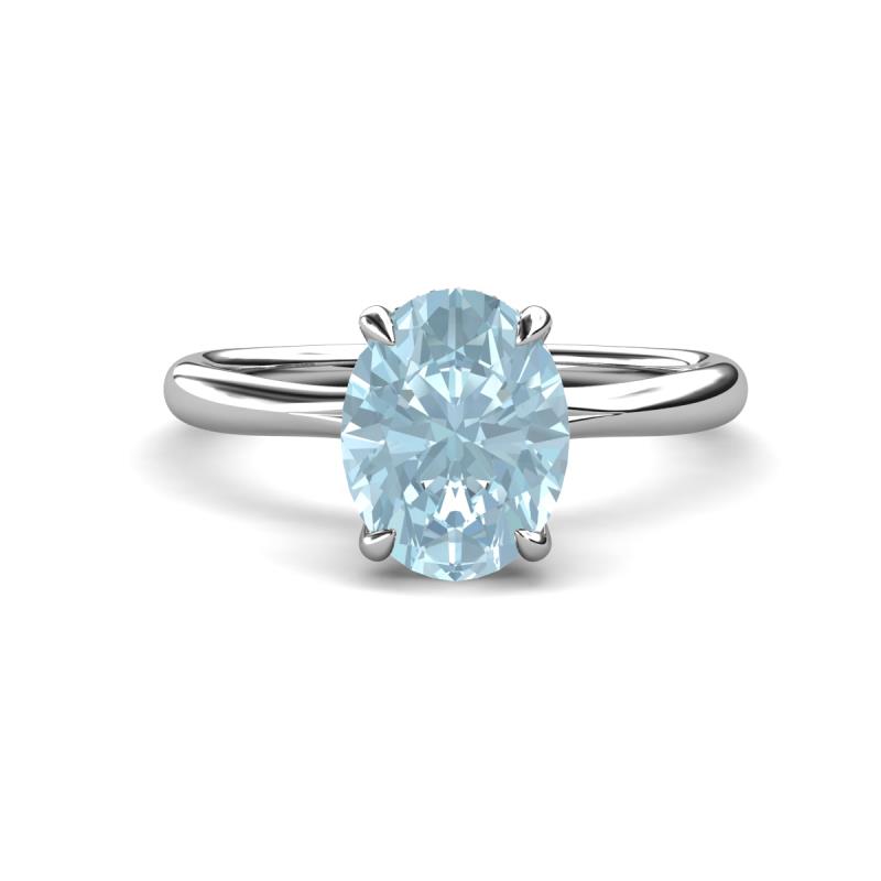 Solina 1.86 ctw Oval Shape Aquamarine accented Lab Grown Diamond Hidden Halo Engagement Ring 
