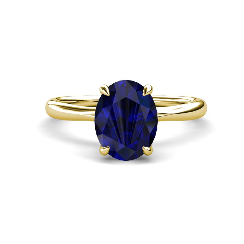 Solina 2.31 ctw Oval Shape Blue Sapphire accented Lab Grown Diamond Hidden Halo Engagement Ring 