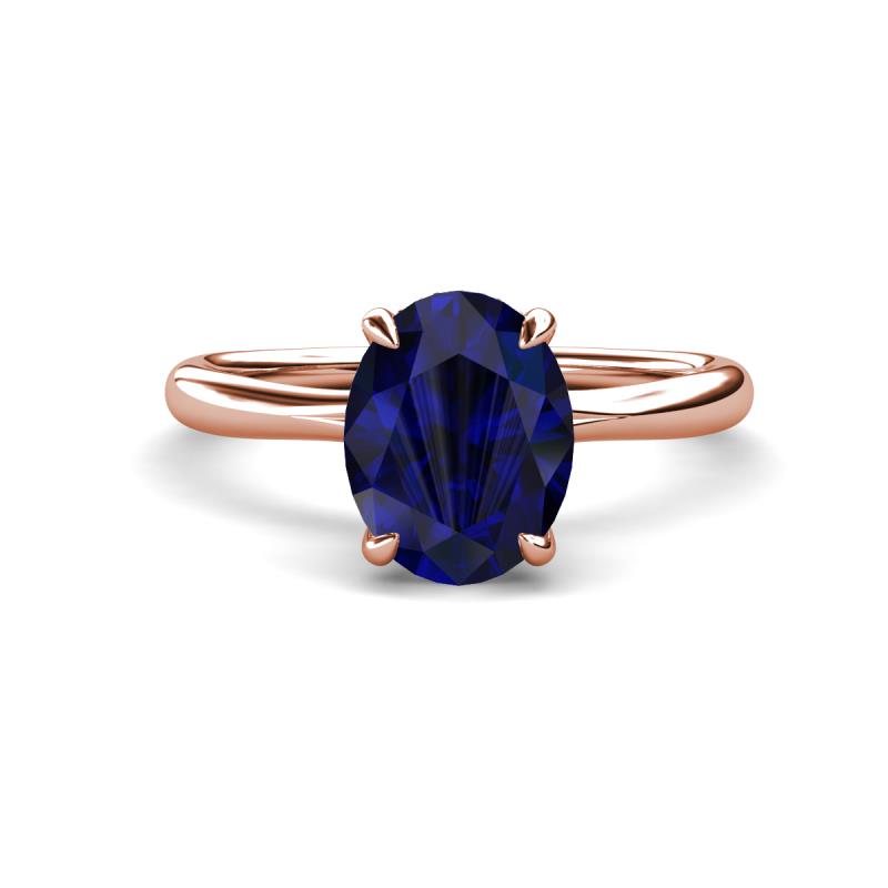 Solina 2.31 ctw Oval Shape Blue Sapphire accented Lab Grown Diamond Hidden Halo Engagement Ring 