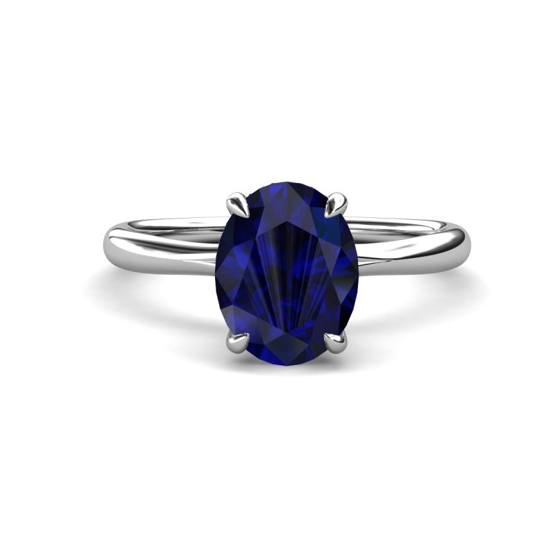 Solina 2.31 ctw Oval Shape Blue Sapphire accented Lab Grown Diamond Hidden Halo Engagement Ring 