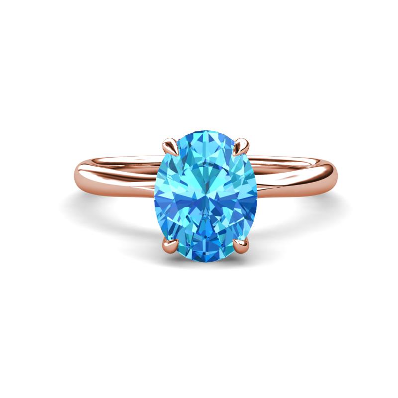 Solina 2.61 ctw Oval Shape Blue Topaz accented Lab Grown Diamond Hidden Halo Engagement Ring 