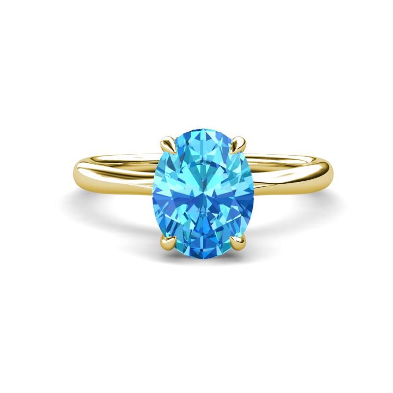 Solina 2.61 ctw Oval Shape Blue Topaz accented Lab Grown Diamond Hidden Halo Engagement Ring 