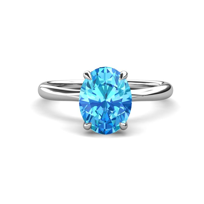 Solina 2.61 ctw Oval Shape Blue Topaz accented Lab Grown Diamond Hidden Halo Engagement Ring 