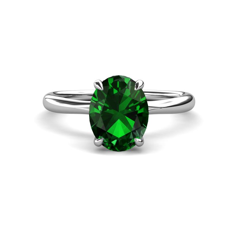 Solina 2.01 ctw Oval Shape Created Emerald accented Lab Grown Diamond Hidden Halo Engagement Ring 