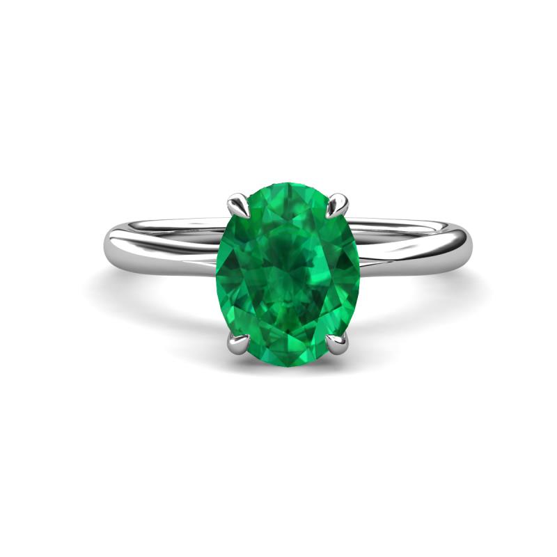 Solina 2.01 ctw Oval Shape Emerald accented Lab Grown Diamond Hidden Halo Engagement Ring 
