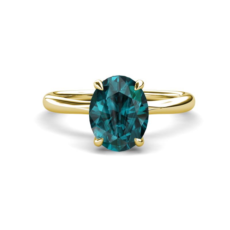 Solina 2.36 ctw Oval Shape London Blue Topaz accented Lab Grown Diamond Hidden Halo Engagement Ring 